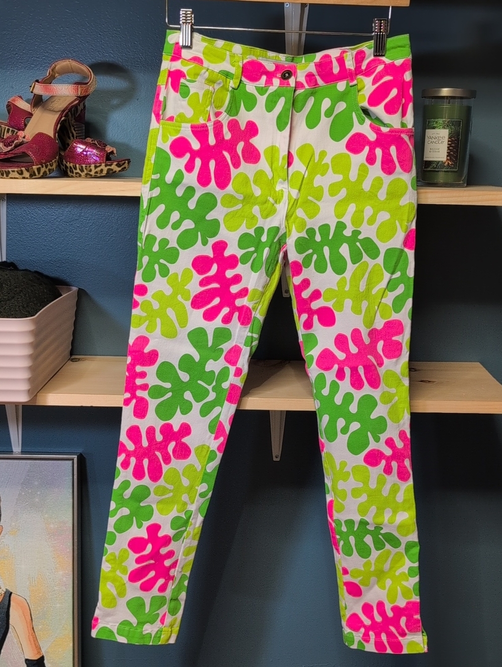 Gretchen Scott Designs Neon Pink & Lime Green Leaf-Print Jeans